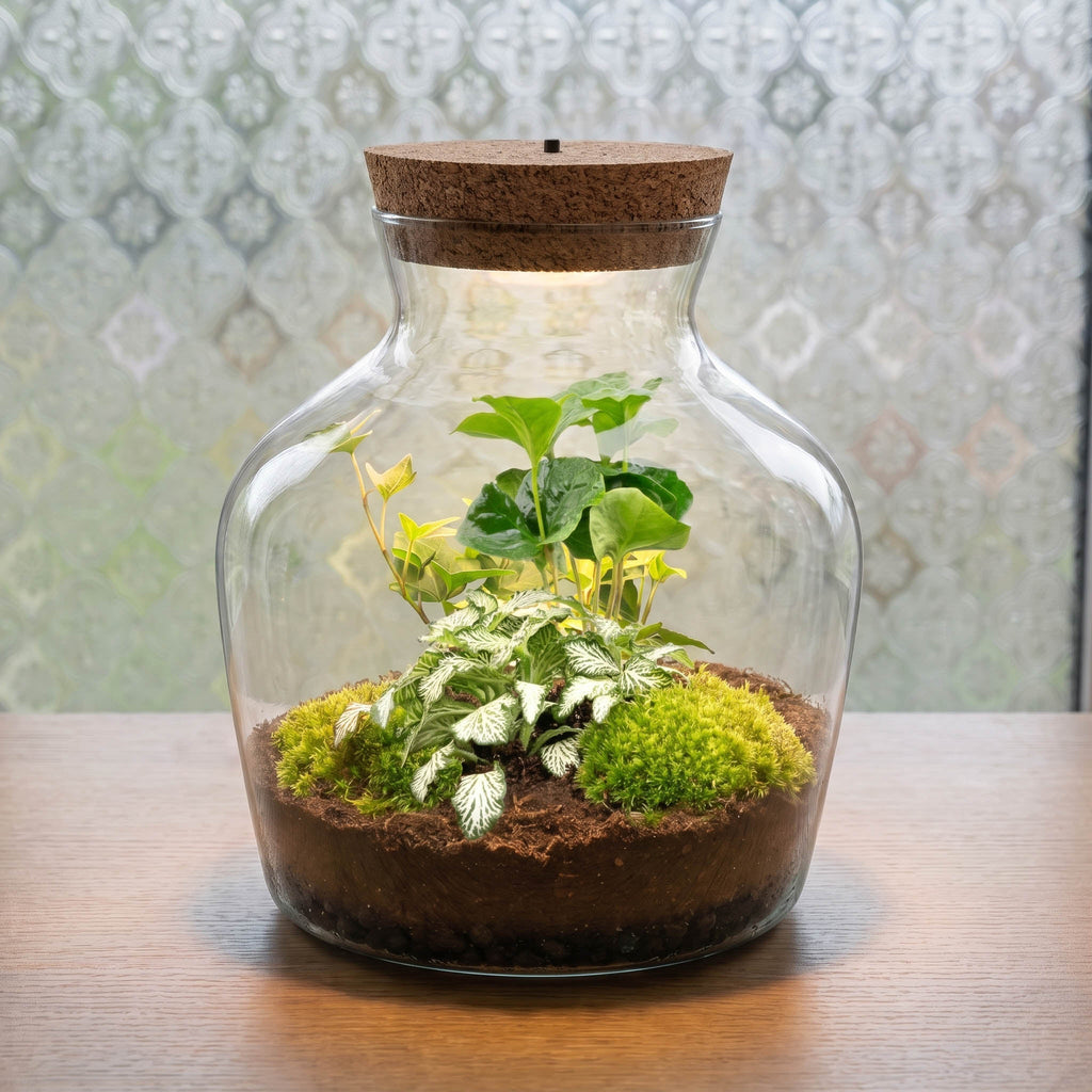 Little Joe - Terrarium With Light - Bottle Garden Diy Kit - Ø 20 Cm ↑ 22 Cm